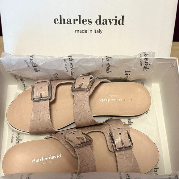 Charles David Lonnie Double Buckle Slides – Nude Croc Sandals 8.5 - Picture 1 of 6